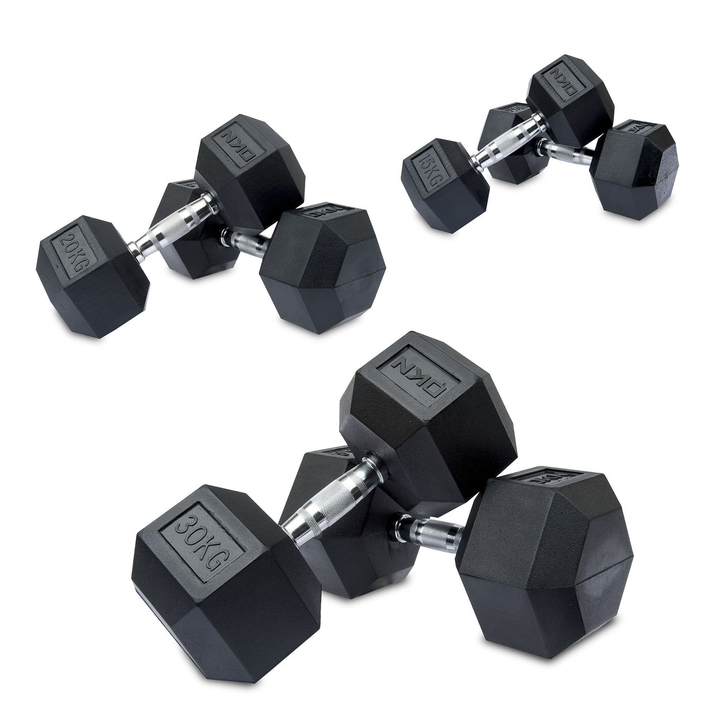 |DKN 15kg-20kg-30kg-Rubber Hex Dumbbell Set|