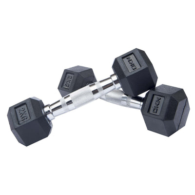 |DKN 2 x 2kg Rubber Hex Dumbbells|